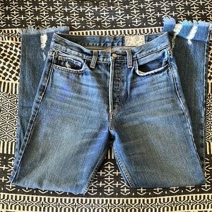 SIWY high rise distressed button fly denim. 100% cotton made in USA